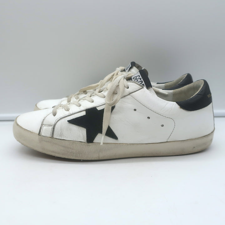 Golden Goose Superstar Low Top Sneakers White Leather &amp; Black Suede Size 42