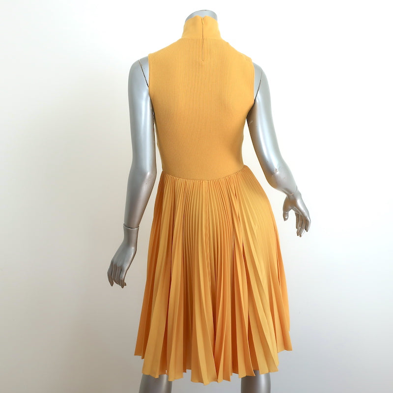 Prada Ribbed Knit Pleated Dress Yellow Size 40 Sleeveless Turtleneck