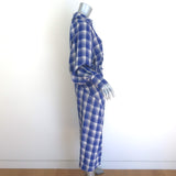 Tory Burch Plaid Asymmetric-Draped Midi Shirtdress Blue/Ivory Size 4 NEW