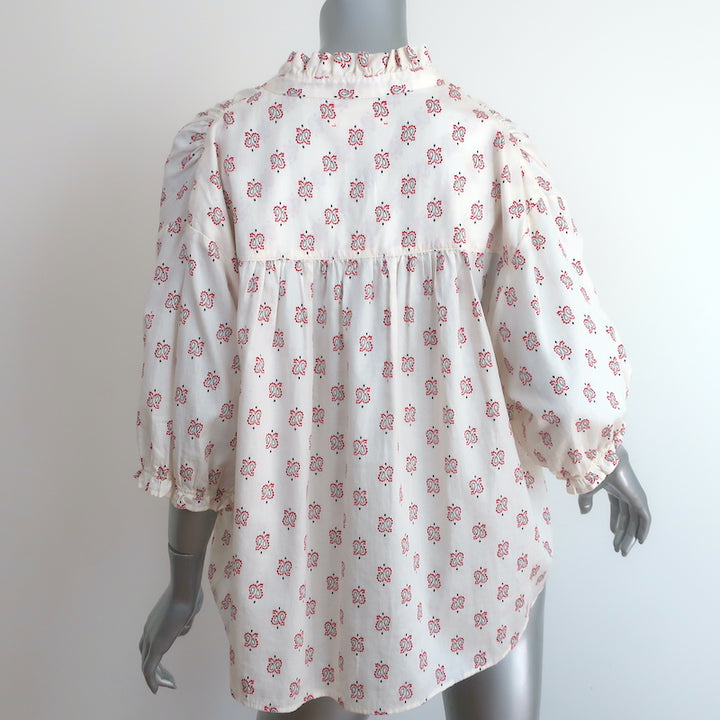 Xirena Cam Top White Drop Bandana Print Cotton Size Medium Short Sleeve Blouse