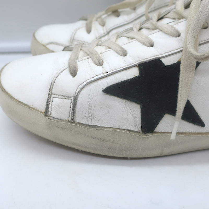 Golden Goose Superstar Low Top Sneakers White Leather &amp; Black Suede Size 42