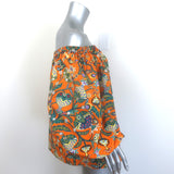 La DoubleJ Paloma off-the-shoulder orange printed poplin top, authentic pre-owned luxury, gently worn (size M)