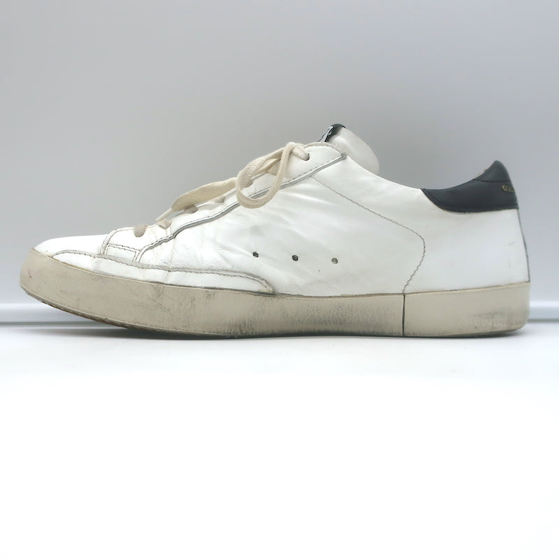 Golden Goose Superstar Low Top Sneakers White Leather &amp; Black Suede Size 42