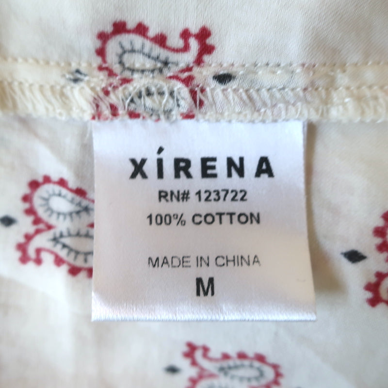 Xirena Cam Top White Drop Bandana Print Cotton Size Medium Short Sleeve Blouse