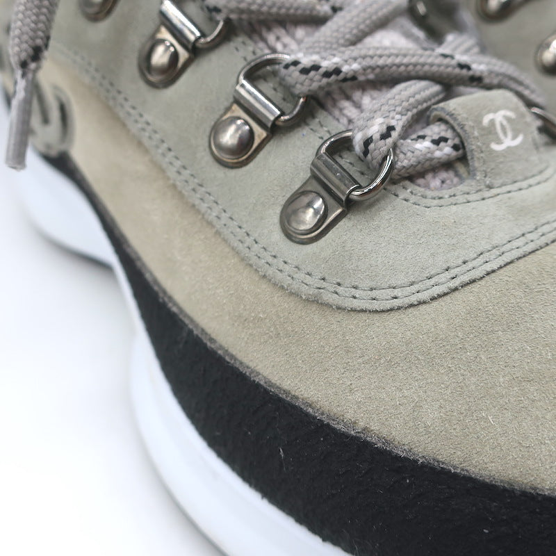 Chanel 21K CC High Top Sock Sneakers Taupe Suede Size 36