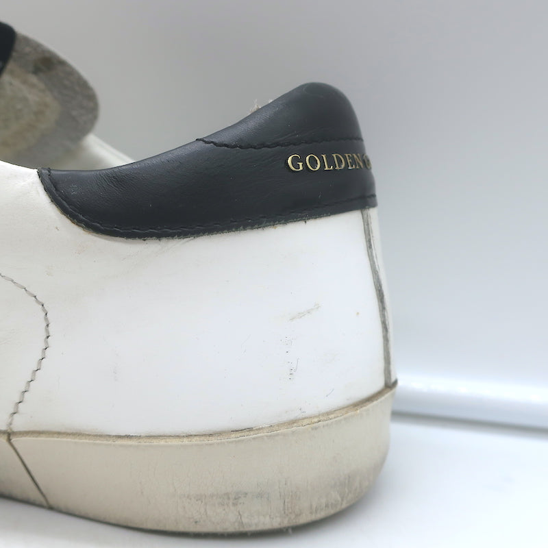 Golden Goose Superstar Low Top Sneakers White Leather &amp; Black Suede Size 42