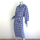 Tory Burch Plaid Asymmetric-Draped Midi Shirtdress Blue/Ivory Size 4 NEW