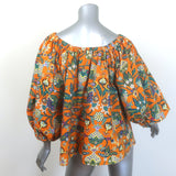 La DoubleJ Paloma off-shoulder top in orange printed poplin — authentic, pre-owned luxury, size M