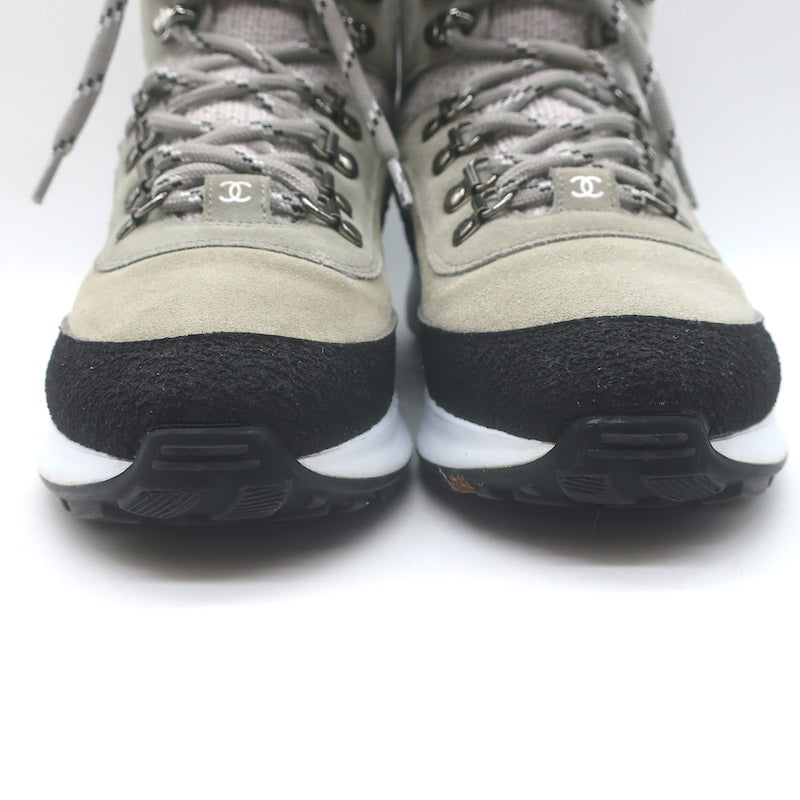 Chanel 21K CC High Top Sock Sneakers Taupe Suede Size 36