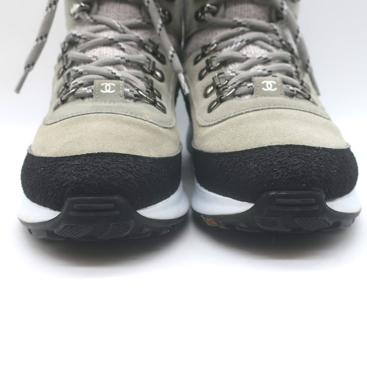 Chanel 21K CC High Top Sock Sneakers Taupe Suede Size 36
