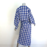 Tory Burch Plaid Asymmetric-Draped Midi Shirtdress Blue/Ivory Size 4 NEW