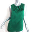 Tory Burch Pussy Bow Blouse Green Silk Satin Size 10 Sleeveless Top