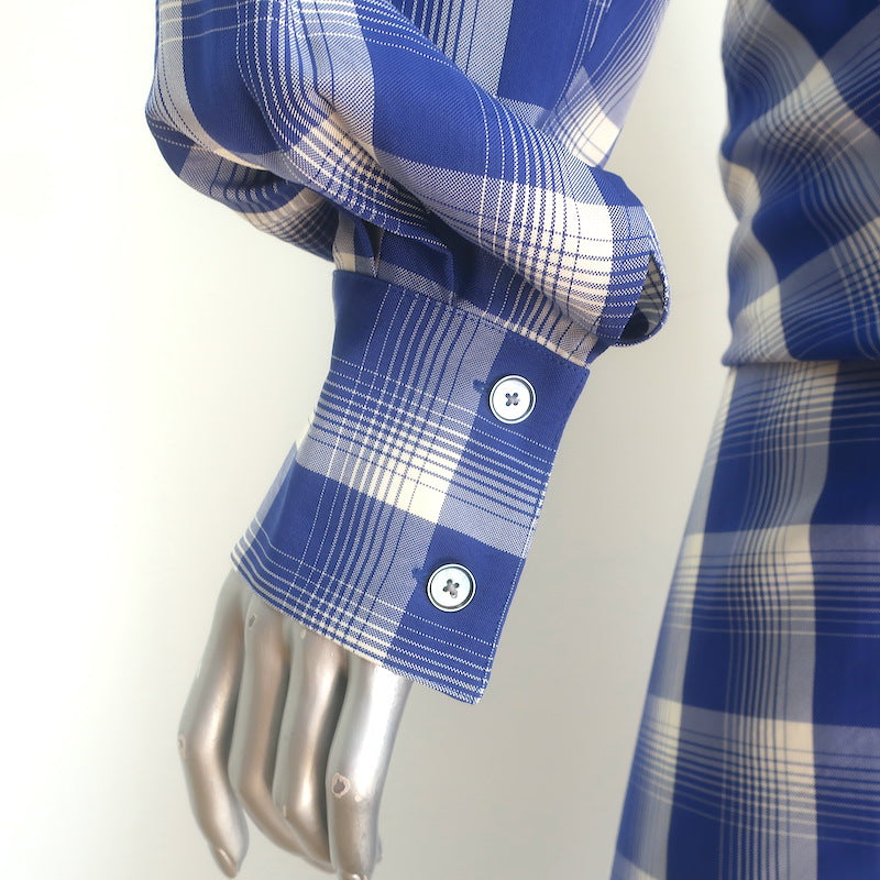 Tory Burch Plaid Asymmetric-Draped Midi Shirtdress Blue/Ivory Size 4 NEW