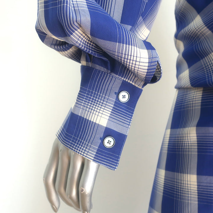 Tory Burch Plaid Asymmetric-Draped Midi Shirtdress Blue/Ivory Size 4 NEW