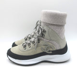 Chanel 21K CC High Top Sock Sneakers Taupe Suede Size 36