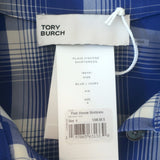 Tory Burch Plaid Asymmetric-Draped Midi Shirtdress Blue/Ivory Size 4 NEW