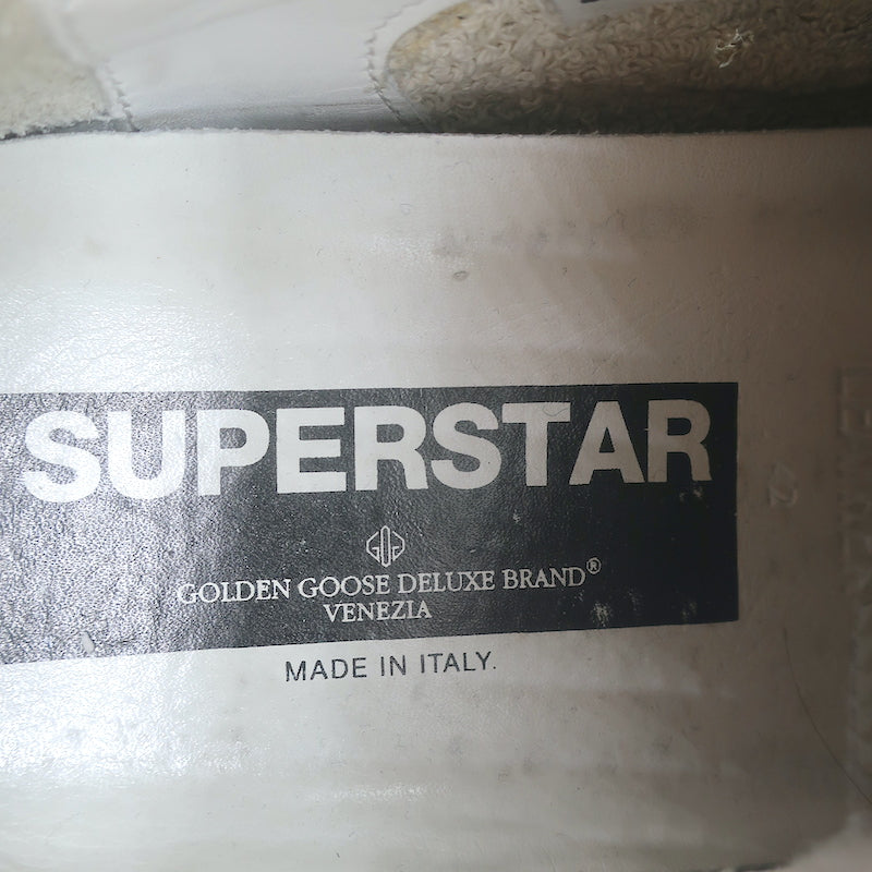 Golden Goose Superstar Low Top Sneakers White Leather &amp; Black Suede Size 42