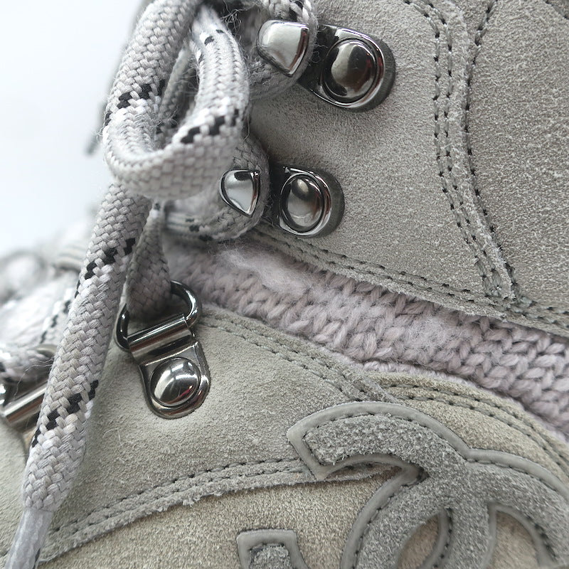 Chanel 21K CC High Top Sock Sneakers Taupe Suede Size 36