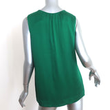 Tory Burch Pussy Bow Blouse Green Silk Satin Size 10 Sleeveless Top