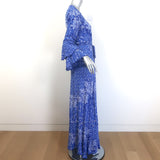 Poupette St Barth Elise maxi wrap dress in blue butterfly batik, pre-owned, gently worn, authentic designer piece