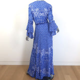 Poupette St Barth Elise maxi wrap dress in blue butterfly batik print, authentic pre-owned and gently worn.