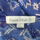 Poupette St Barth Elise maxi wrap dress in blue butterfly batik, lightweight woven fabric — authentic pre-owned, worn.