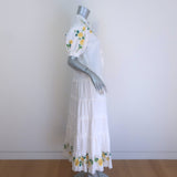 ALEMAIS Rosa Floral-Embroidered Tiered Midi Dress White Cotton Size 10