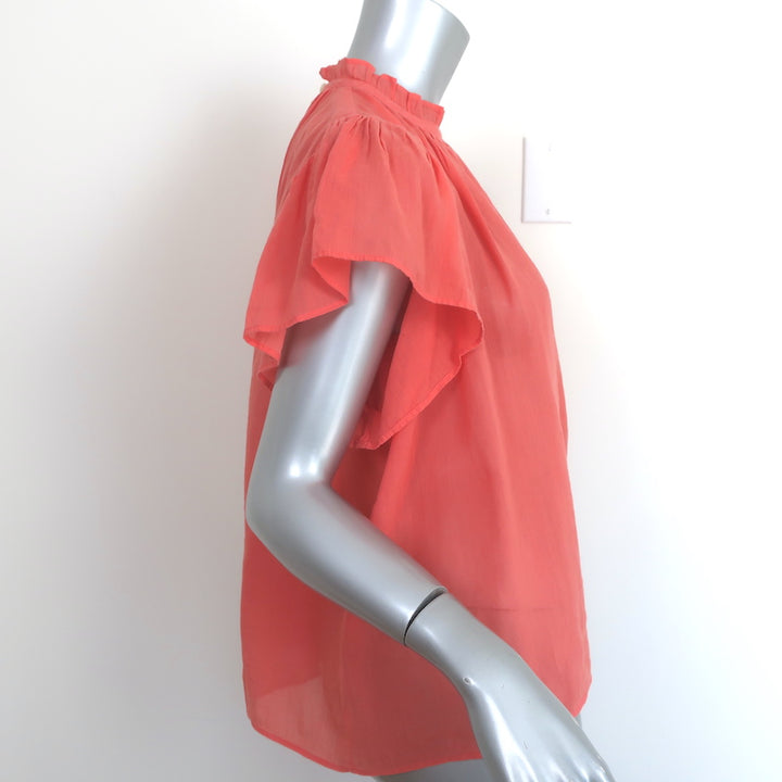 Trovata Birds of Paradis Carla High Neck Short Sleeve Top Coral Size Medium