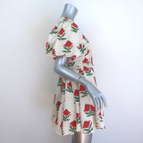RHODE Madeline Puff Sleeve Mini Dress Cream Scarlet Begonia Print Size 2