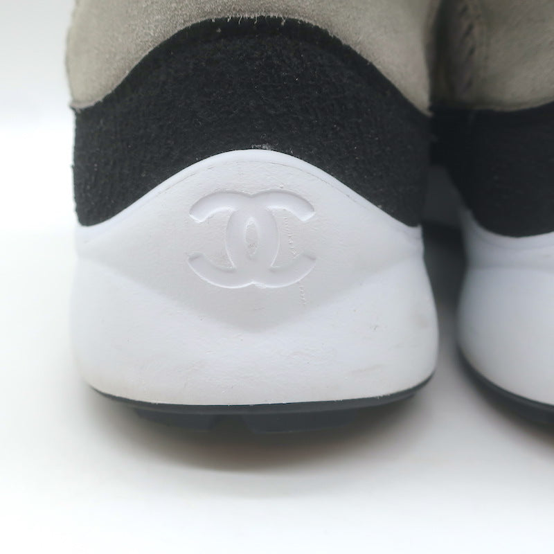 Chanel 21K CC High Top Sock Sneakers Taupe Suede Size 36