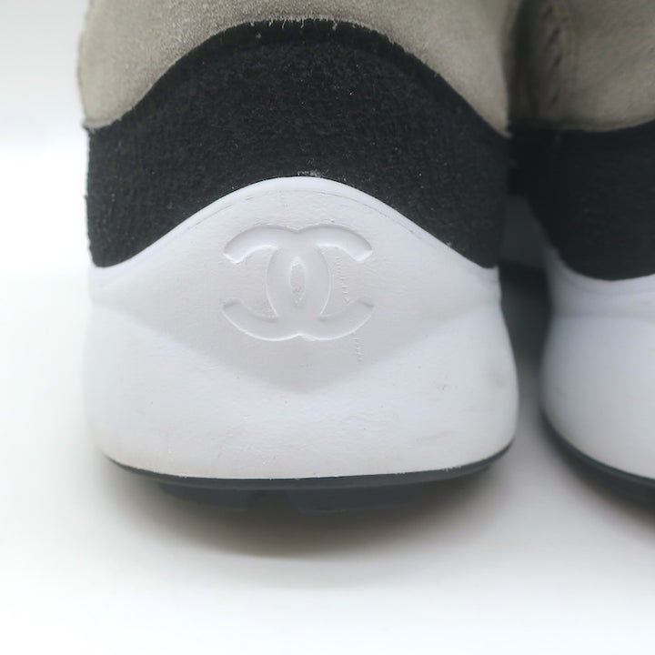 Chanel 21K CC High Top Sock Sneakers Taupe Suede Size 36