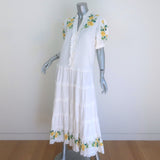 ALEMAIS Rosa Floral-Embroidered Tiered Midi Dress White Cotton Size 10