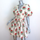 RHODE Madeline Puff Sleeve Mini Dress Cream Scarlet Begonia Print Size 2
