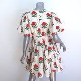 RHODE Madeline Puff Sleeve Mini Dress Cream Scarlet Begonia Print Size 2