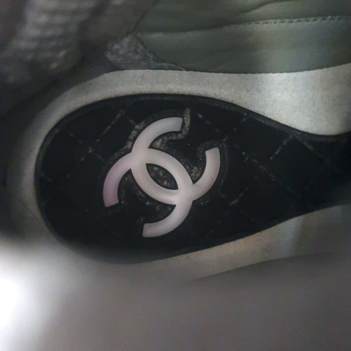Chanel 21K CC High Top Sock Sneakers Taupe Suede Size 36