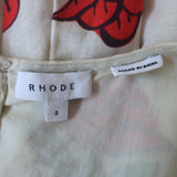 RHODE Madeline Puff Sleeve Mini Dress Cream Scarlet Begonia Print Size 2