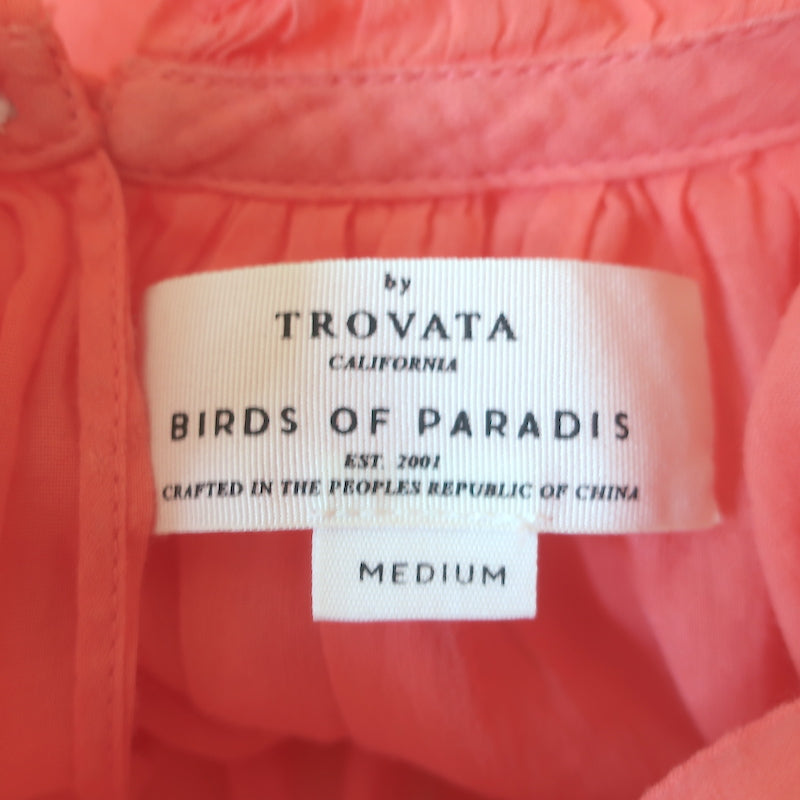Trovata Birds of Paradis Carla High Neck Short Sleeve Top Coral Size Medium