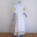 ALEMAIS Rosa Floral-Embroidered Tiered Midi Dress White Cotton Size 10