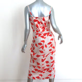 Johanna Ortiz Cutout Tie-Front Midi Dress Beige/Red Leaf Print Linen Size 6