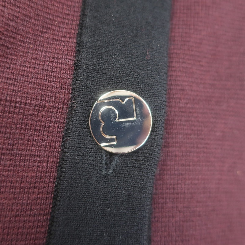 Tory Burch Kendra Contrast-Trim Cardigan Merlot/Black Wool Size Extra Small NEW
