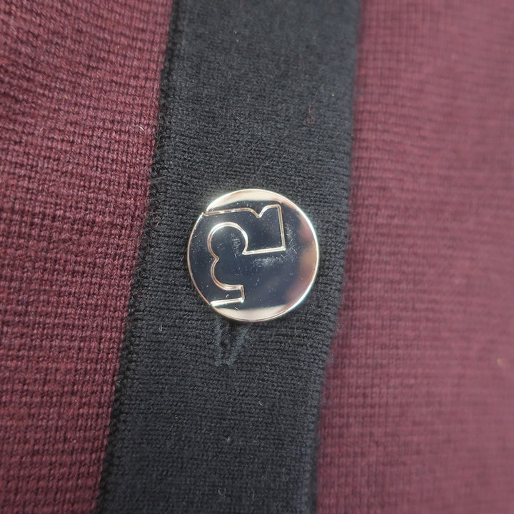 Tory Burch Kendra Contrast-Trim Cardigan Merlot/Black Wool Size Extra Small NEW