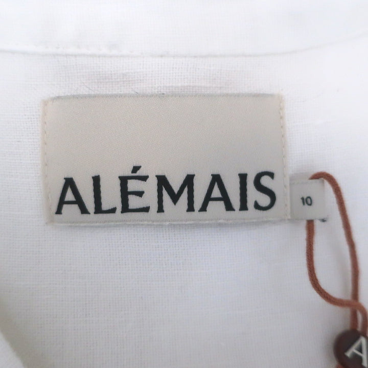 ALEMAIS Rosa Floral-Embroidered Tiered Midi Dress White Cotton Size 10