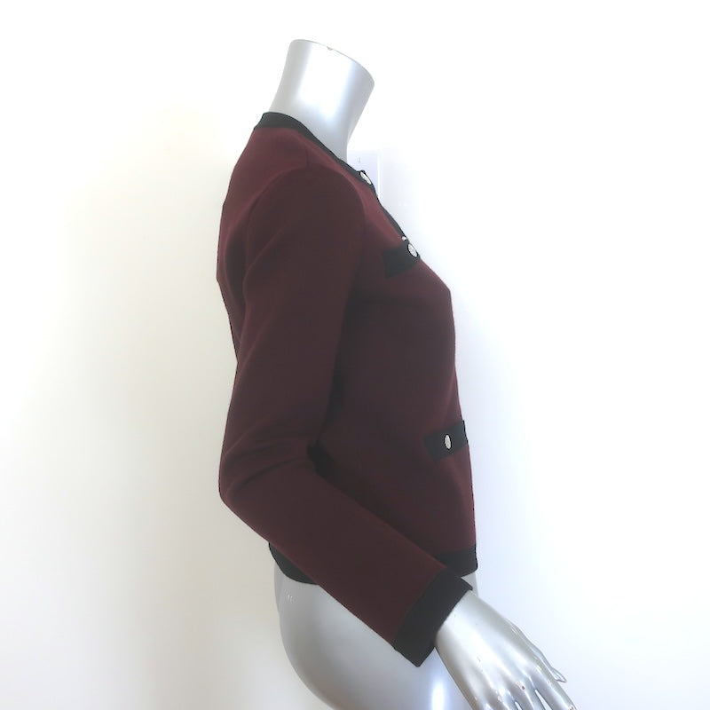 Tory Burch Kendra Contrast-Trim Cardigan Merlot/Black Wool Size Extra Small NEW