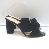 Loeffler Randall Coco knotted slide sandals in black suede, size 8.5 — authentic pre-owned luxury heels