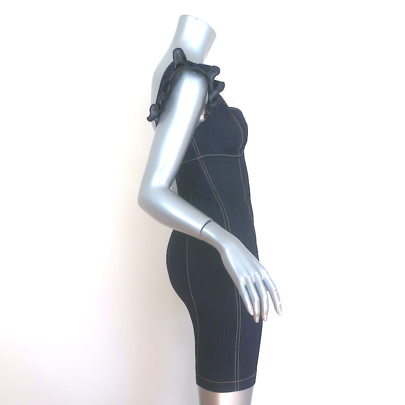 Cinq a Sept Mathis Denim Ruffle Strap Mini Dress Indigo Stretch Cotton Size 2