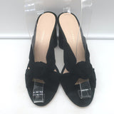 Loeffler Randall Coco knotted slide sandals, black suede, pre-owned — authentic luxury women's heels, size 8.5