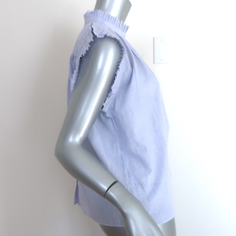 FRAME Raw Edge Ruffle Top Light Blue Pinstripe Cotton Size Medium