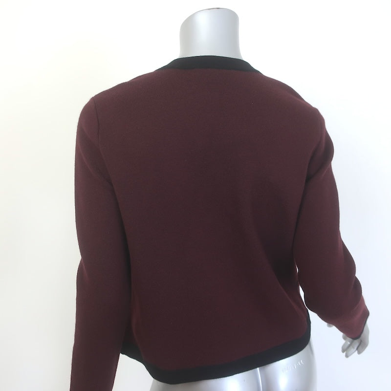 Tory Burch Kendra Contrast-Trim Cardigan Merlot/Black Wool Size Extra Small NEW
