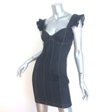 Cinq a Sept Mathis Denim Ruffle Strap Mini Dress Indigo Stretch Cotton Size 2