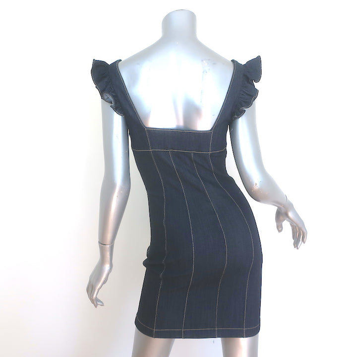 Cinq a Sept Mathis Denim Ruffle Strap Mini Dress Indigo Stretch Cotton Size 2